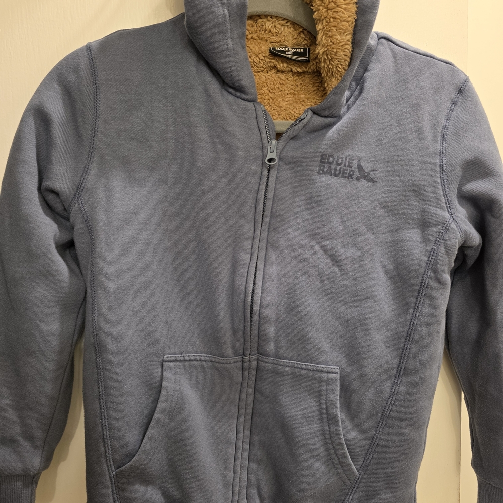 Eddie Bauer Medium (10/12) Kids Blue Jacket with Tan Lining